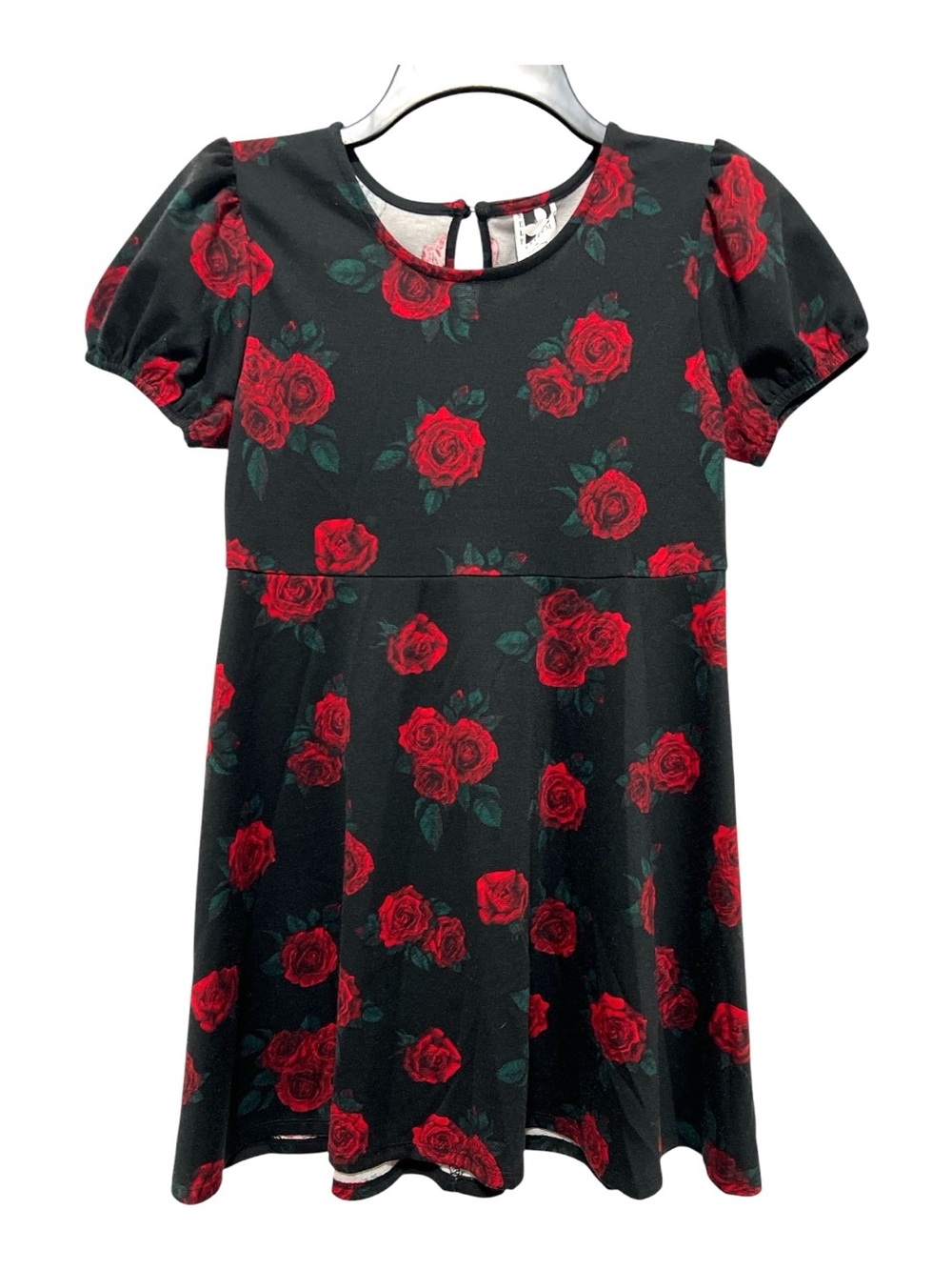 Self Esteem Girls Black Dress with Red Rose Print - Picture 1 of 6